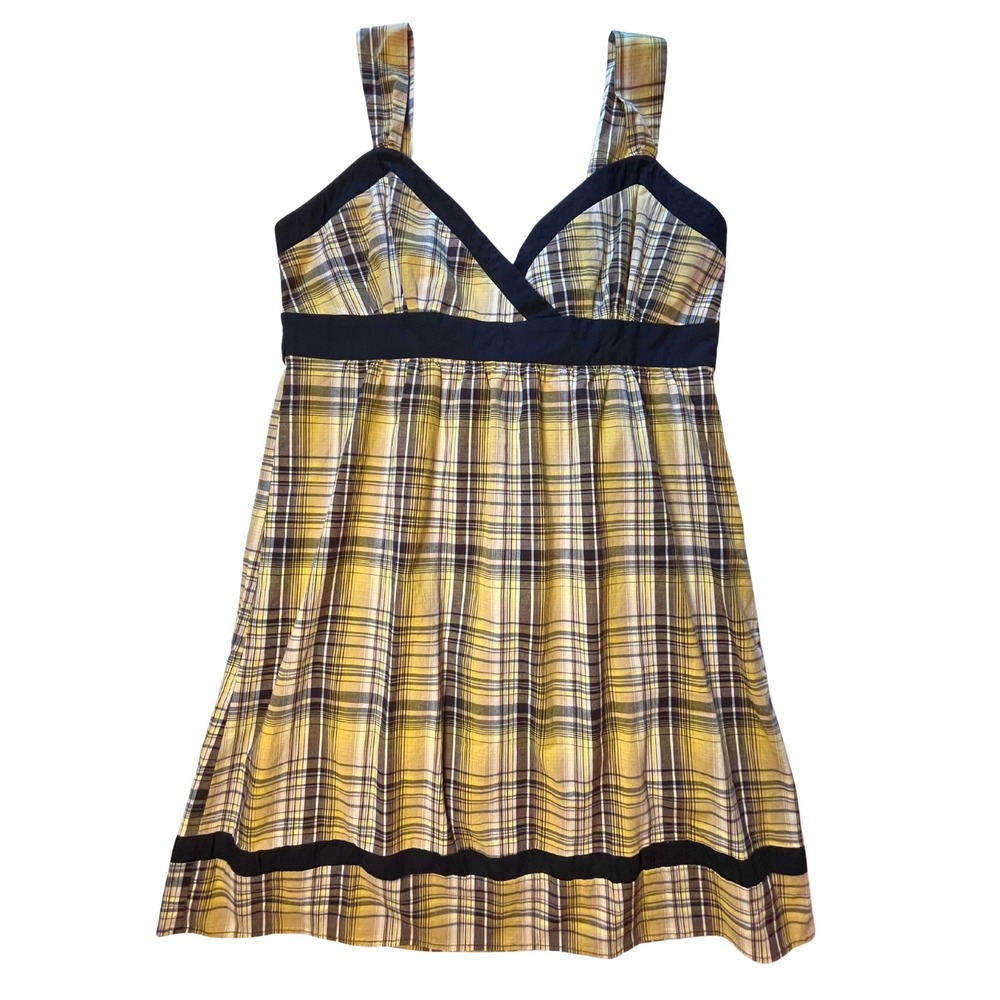 Vintage Y2K Plaid Sundress Size 16 Yellow Black Empire Tartan Schoolgirl Grunge